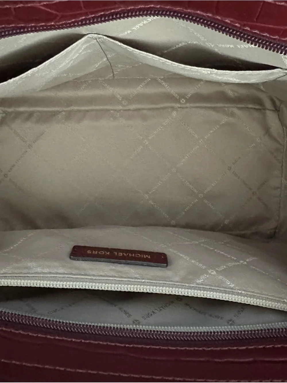 Michael Kors Croc-Embossed Burgundy Satchel with Detachable Strap